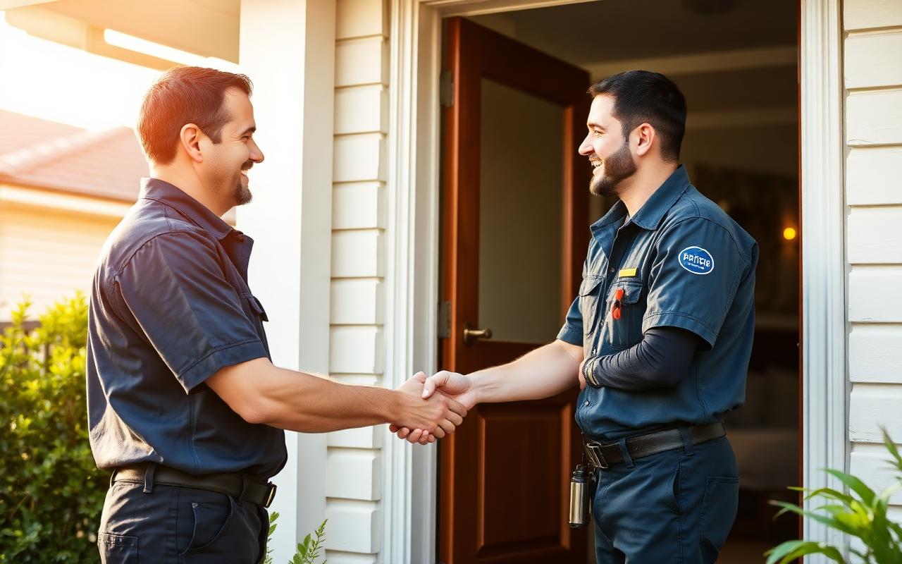 Plumber meeting homeowner at the door